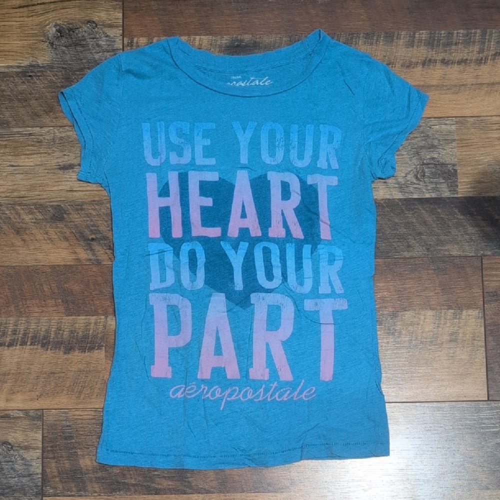 Aeropostale Blue and Pink Graphic Tee